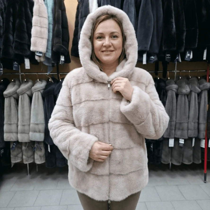 полушубок норковый, модель поперечная